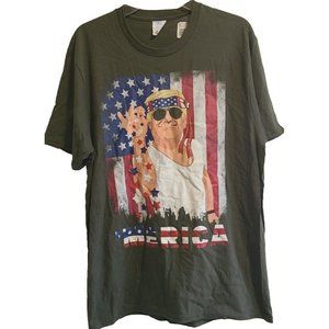 Pro Donald Trump 'Merica USA T-shirt Flag Patriotic America MAGA Large New Olive